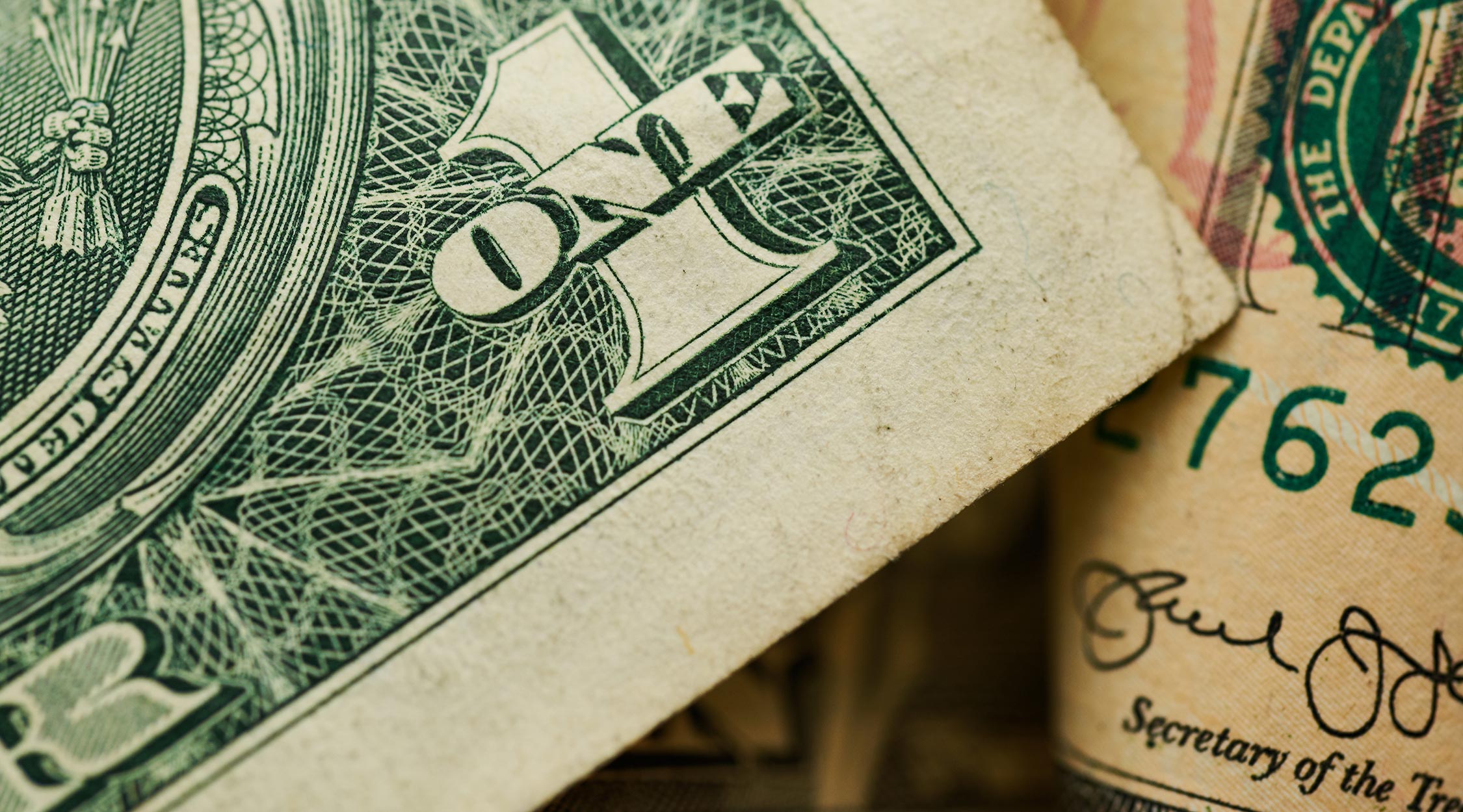 Closeup view of dollar bill corner