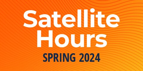 Satellite Hours Spring 2024 header graphic with orange textured background